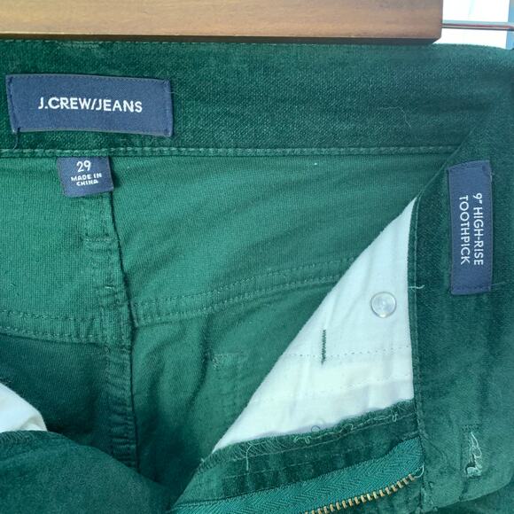 J. Crew 9" High-Rise Toothpick Jean in Green Velvet Size 29 - Picture 5 of 7